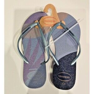 NWT Havaianas Women's Slim Palette Glow Flip Flops- Blue US 11/12 (EU 43/44)